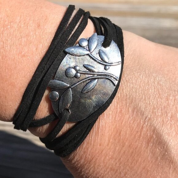 Tie Wrap Floral Silver Bracelet Cuff Boho Gift Bohemian Festival Mothers Day - Picture 2 of 14
